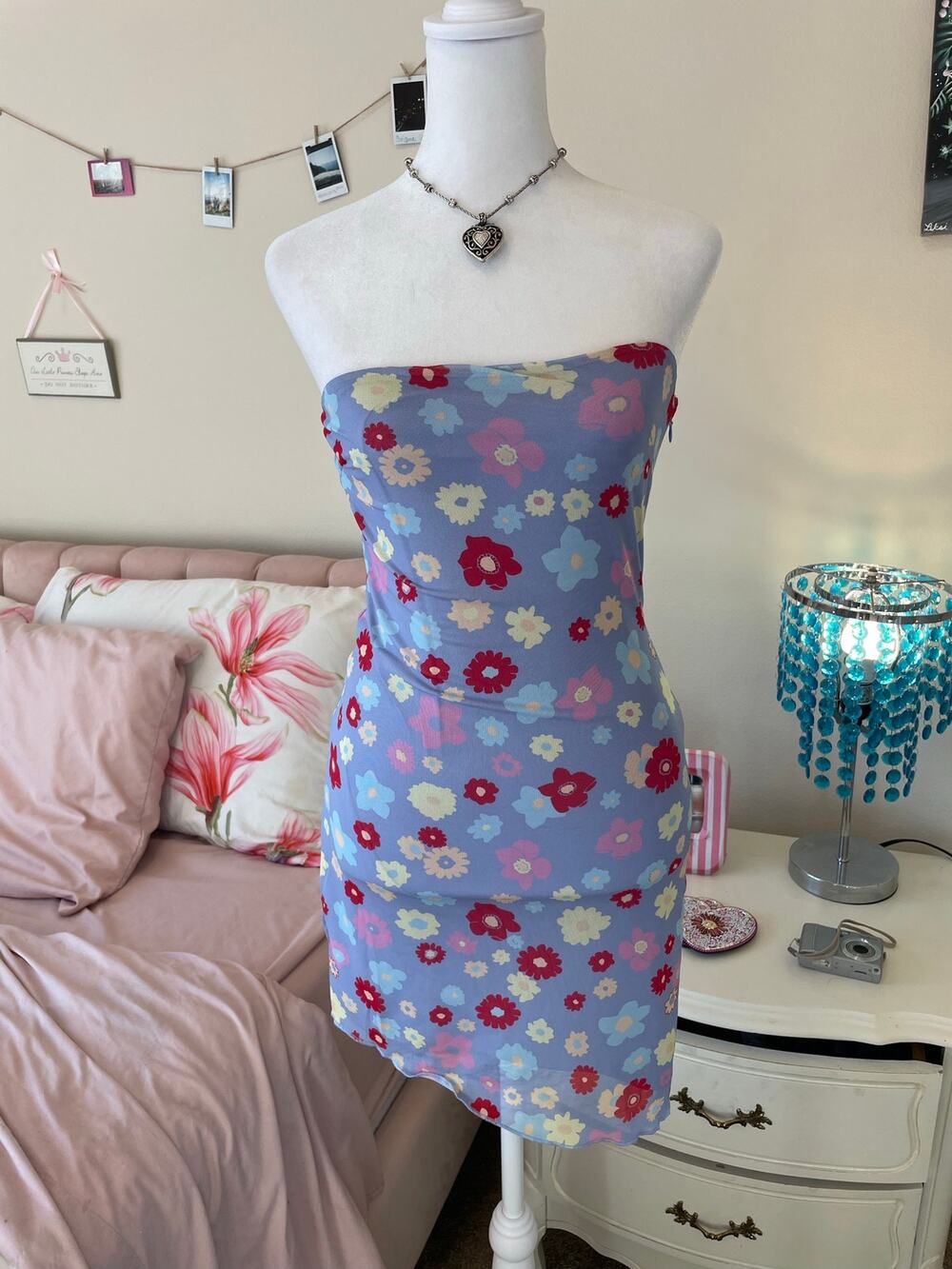 blue floral asymmetical more to come dress